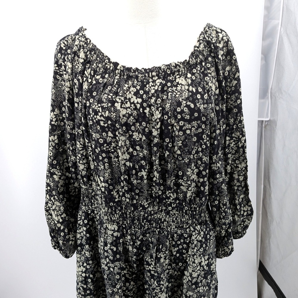 Knox Rose Floral Midi Dress Black Boho Peasant Smocked Long Sleeve Size L - Picture 6 of 8